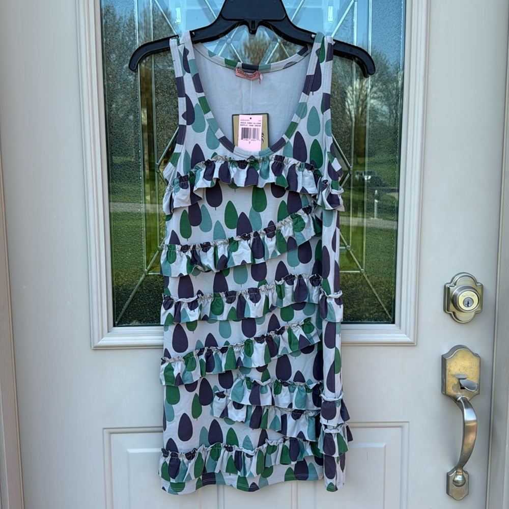 NWT Juicy Couture green combo Allison ruffle tank dress. Size P or S.